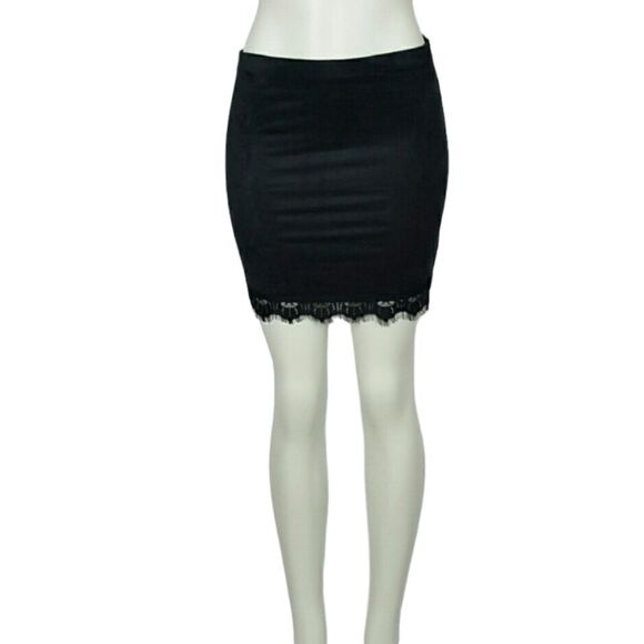 Women's Suede Mini Skirt Color Black Elastic Waist By Ambiance - Picture 1 of 4